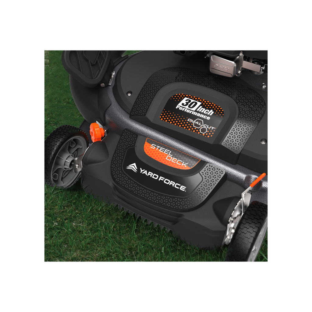 Tondeuse autopropulsée à essence Briggs & Stratton 223 cm³ Yard Force YF30-3N1SPV 30 po, à double lame, 3 en 1, système de freinage de lame, Smart Pace