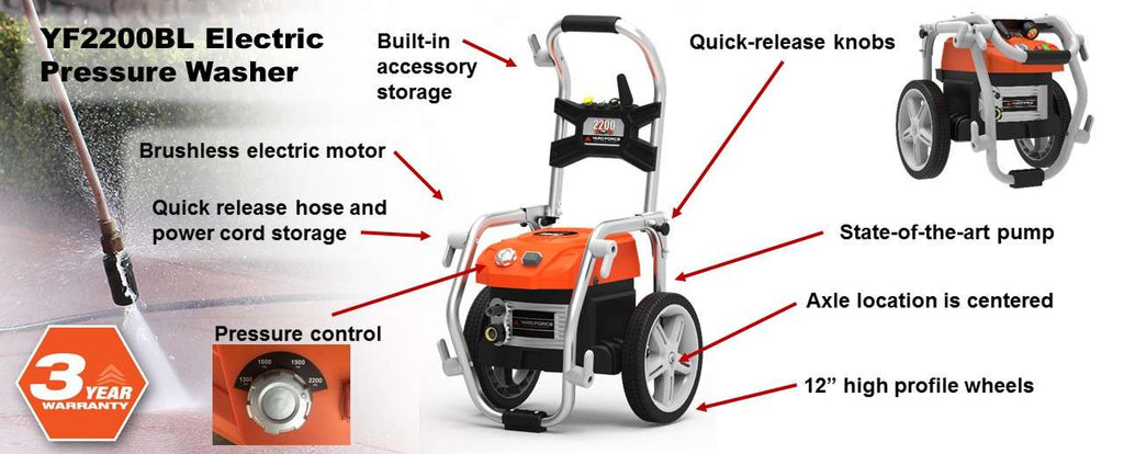 Yard Force EW B23 - YF2200BL Max 2500 PSI  Electric Pressure Washer with Brushless Motor image 3