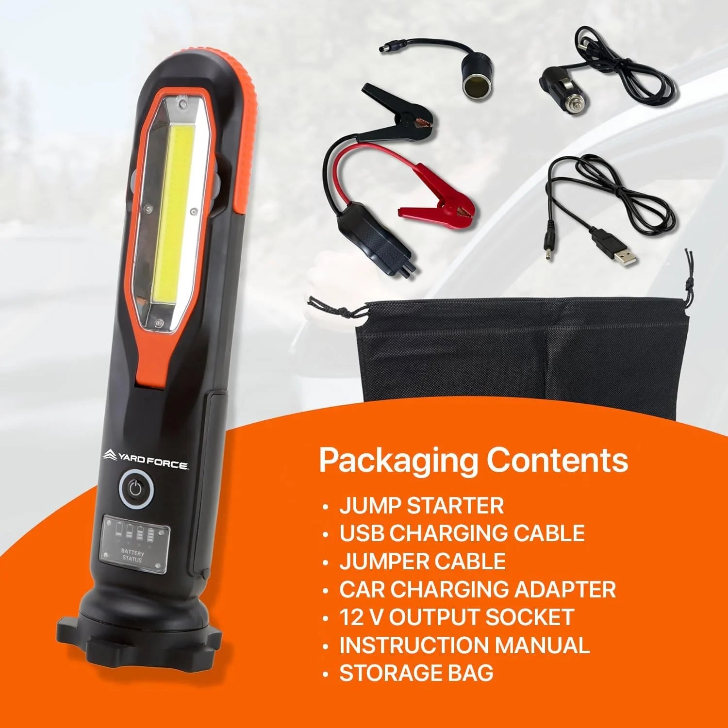 Yard Force Innovative Jump Starter Powerbank LX JS12 Set, 12,000 mAh, Portable Emergency Starter image 2