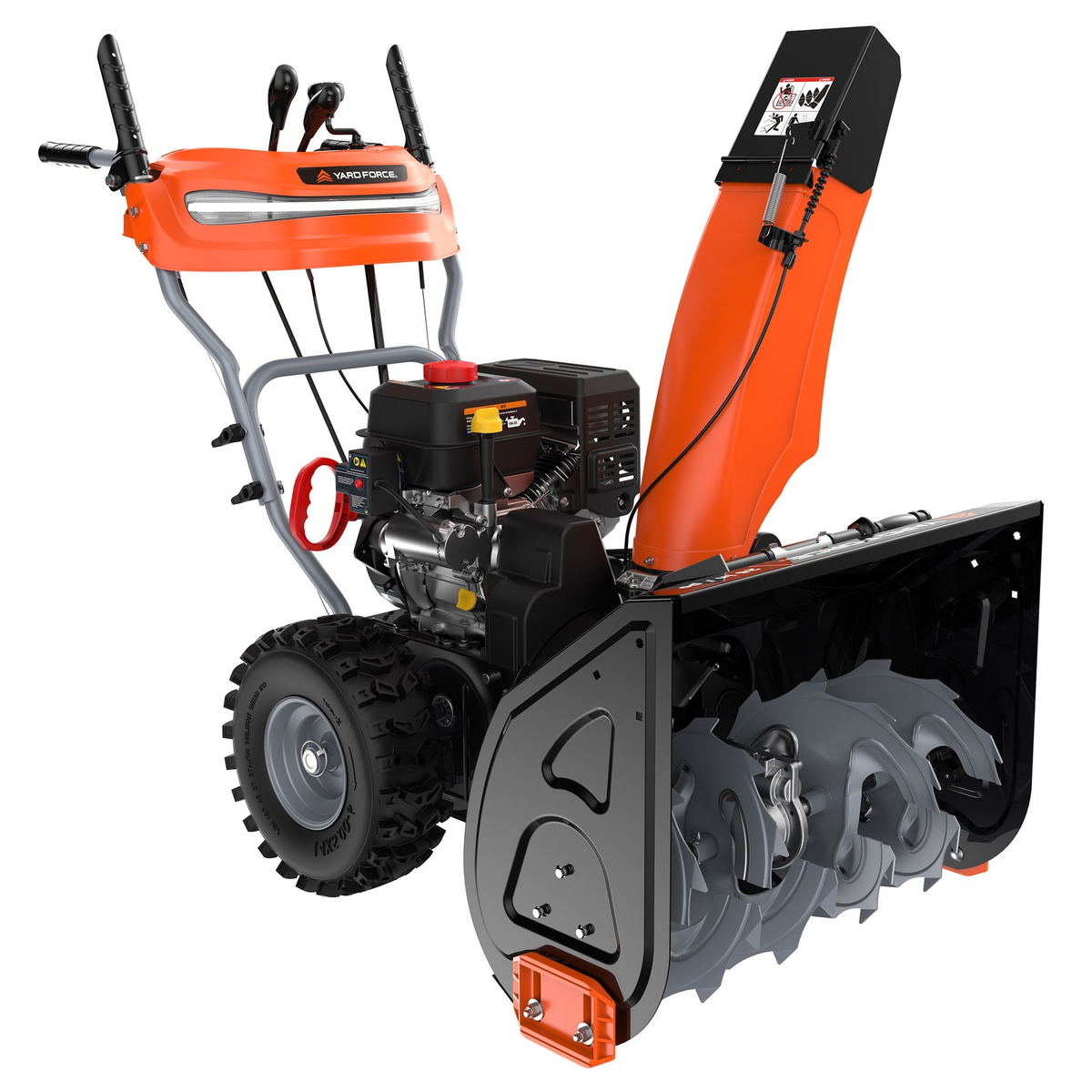 Yard Force YF26STGP 26-inch two-stage gas snow blower, front three-quarter view