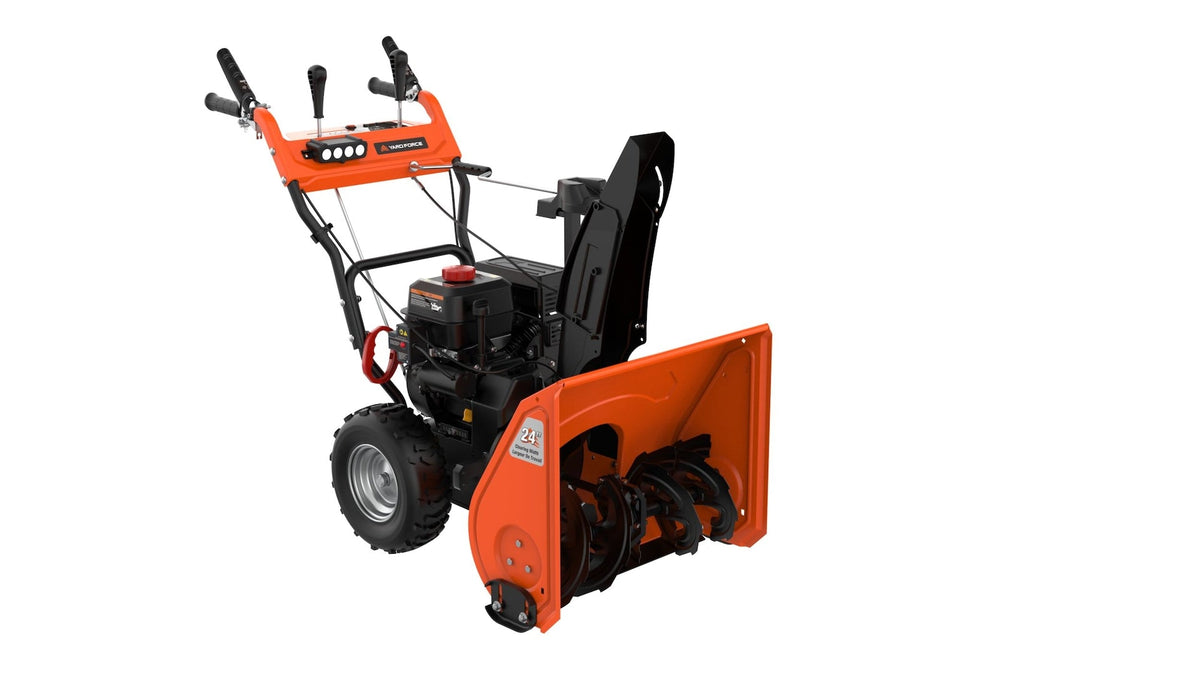 Yard Force YFM24D 24-inch two-stage gas snow blower, front three-quarter view